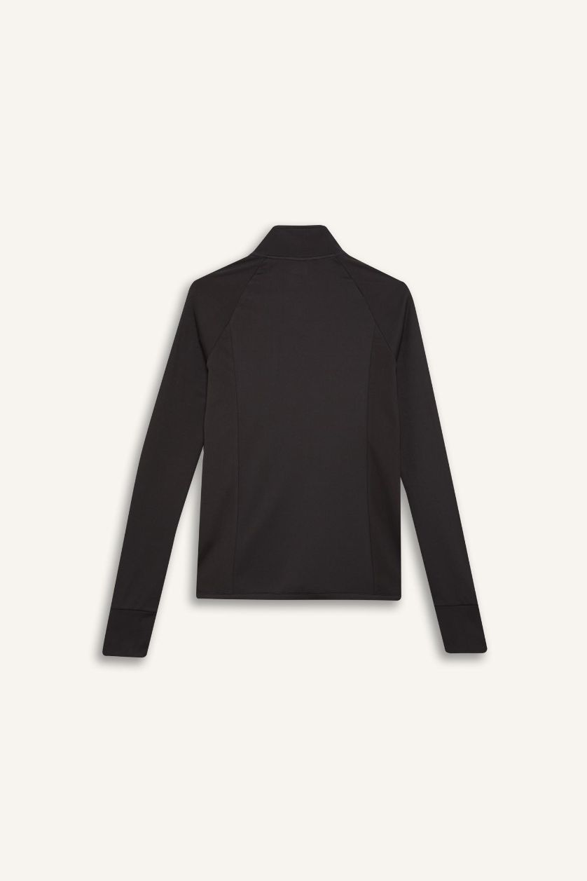 Kadın Antrasit Fitted Dik Yaka Çift Cepli Fermuarlı Sporcu Hırka