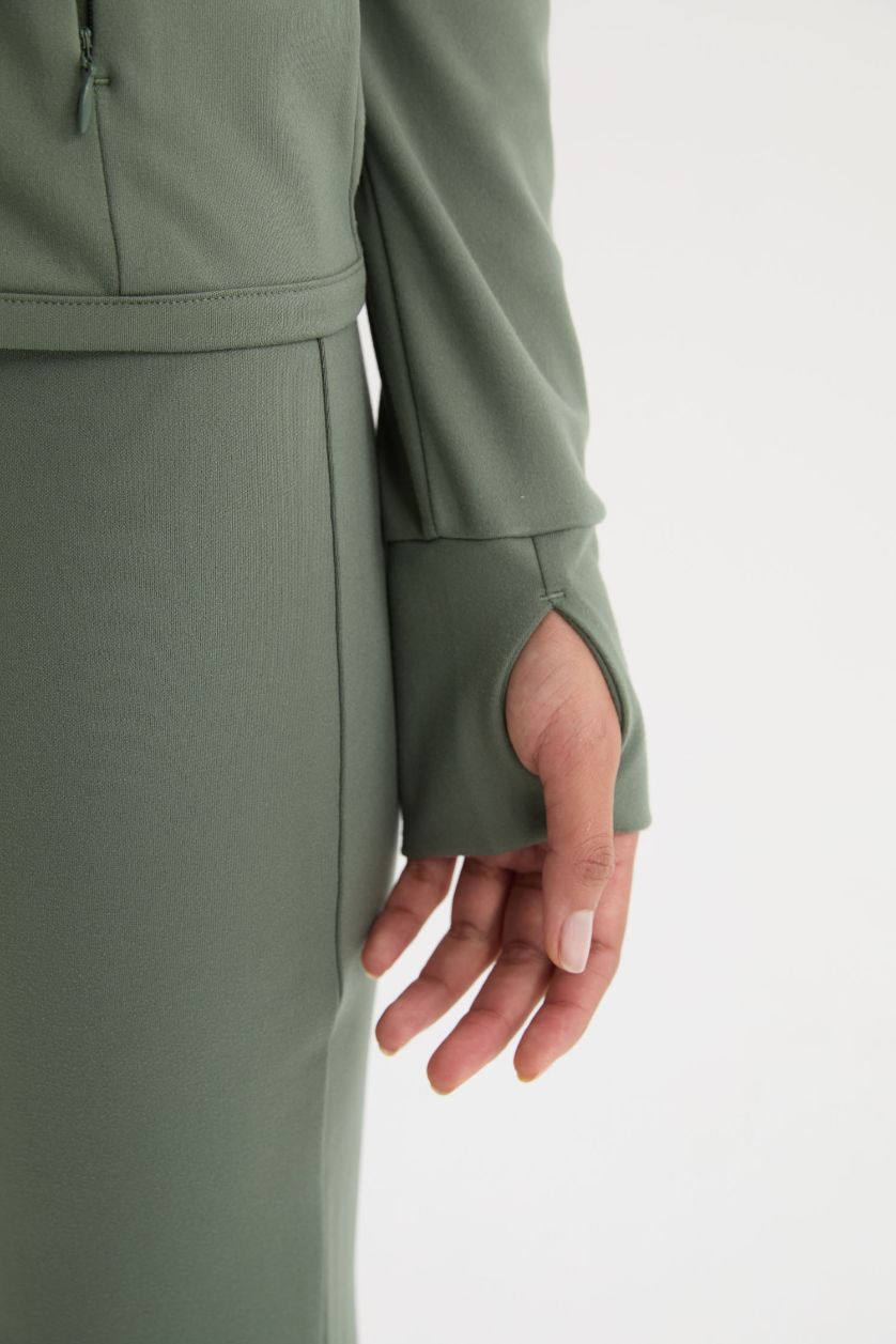 Woman Khaki DeFactoFit Fitted Stand Collar Zippered Sports Cardigan