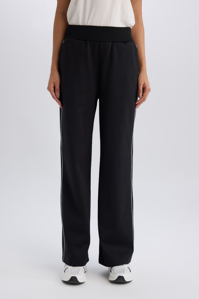 FEMME Noir Pantalon de sport large à taille élastique en piqué de DeFactoFit