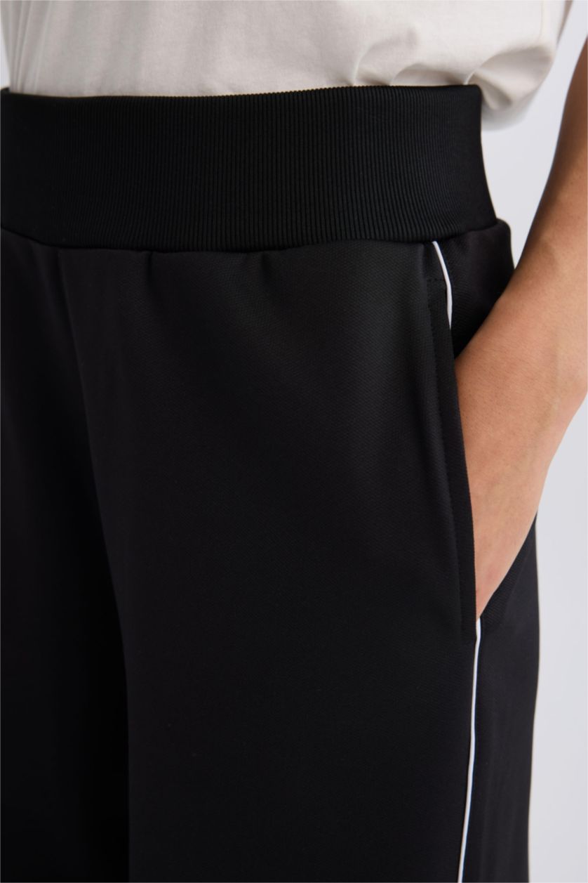 FEMME Noir Pantalon de sport large à taille élastique en piqué de DeFactoFit