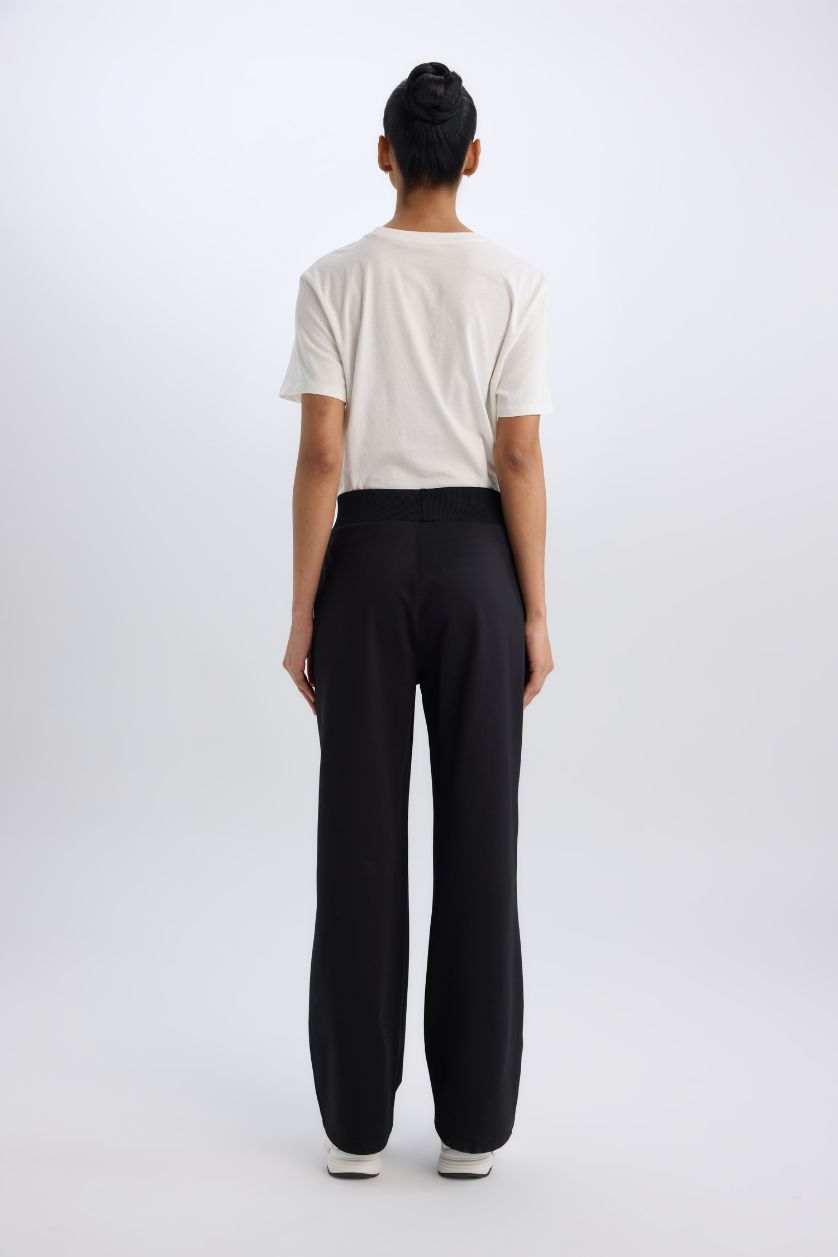 FEMME Noir Pantalon de sport large à taille élastique en piqué de DeFactoFit