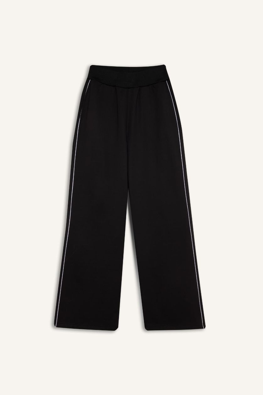 FEMME Noir Pantalon de sport large à taille élastique en piqué de DeFactoFit