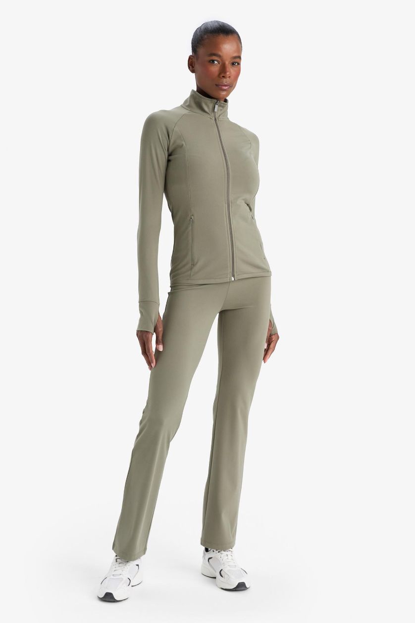 Kadın Açık Haki Flare Fit Toparlayıcı Yüksek Bel İspanyol Paça Soft Touch Sporcu Pantolon