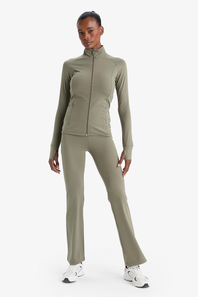 Kadın Açık Haki Flare Fit Toparlayıcı Yüksek Bel İspanyol Paça Soft Touch Sporcu Pantolon