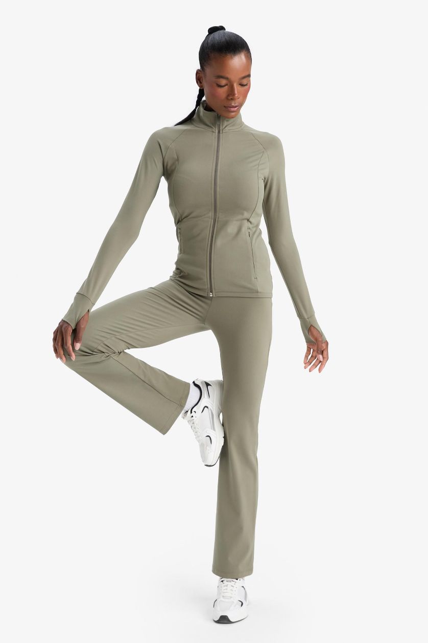 Kadın Açık Haki Flare Fit Toparlayıcı Yüksek Bel İspanyol Paça Soft Touch Sporcu Pantolon