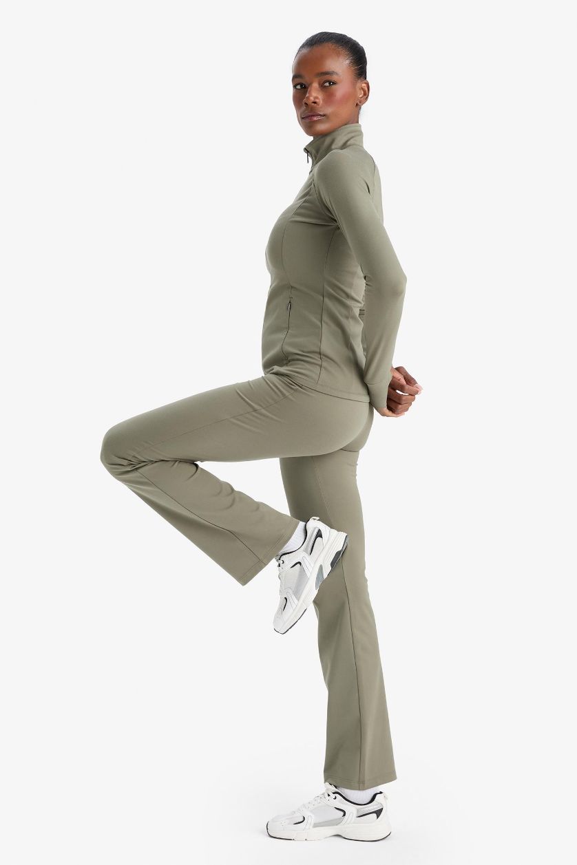 Kadın Açık Haki Flare Fit Toparlayıcı Yüksek Bel İspanyol Paça Soft Touch Sporcu Pantolon