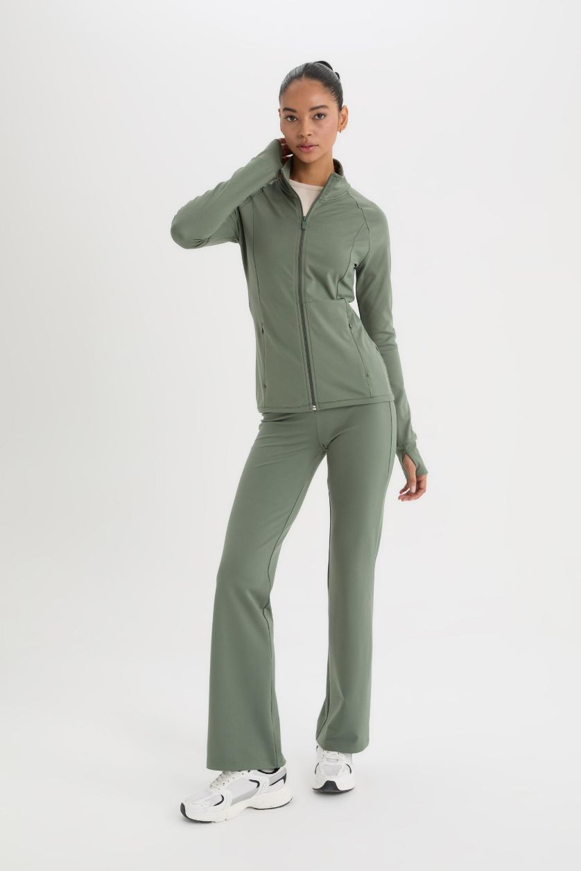 Kadın Haki Flare Fit Toparlayıcı Yüksek Bel İspanyol Paça Soft Touch Sporcu Pantolon