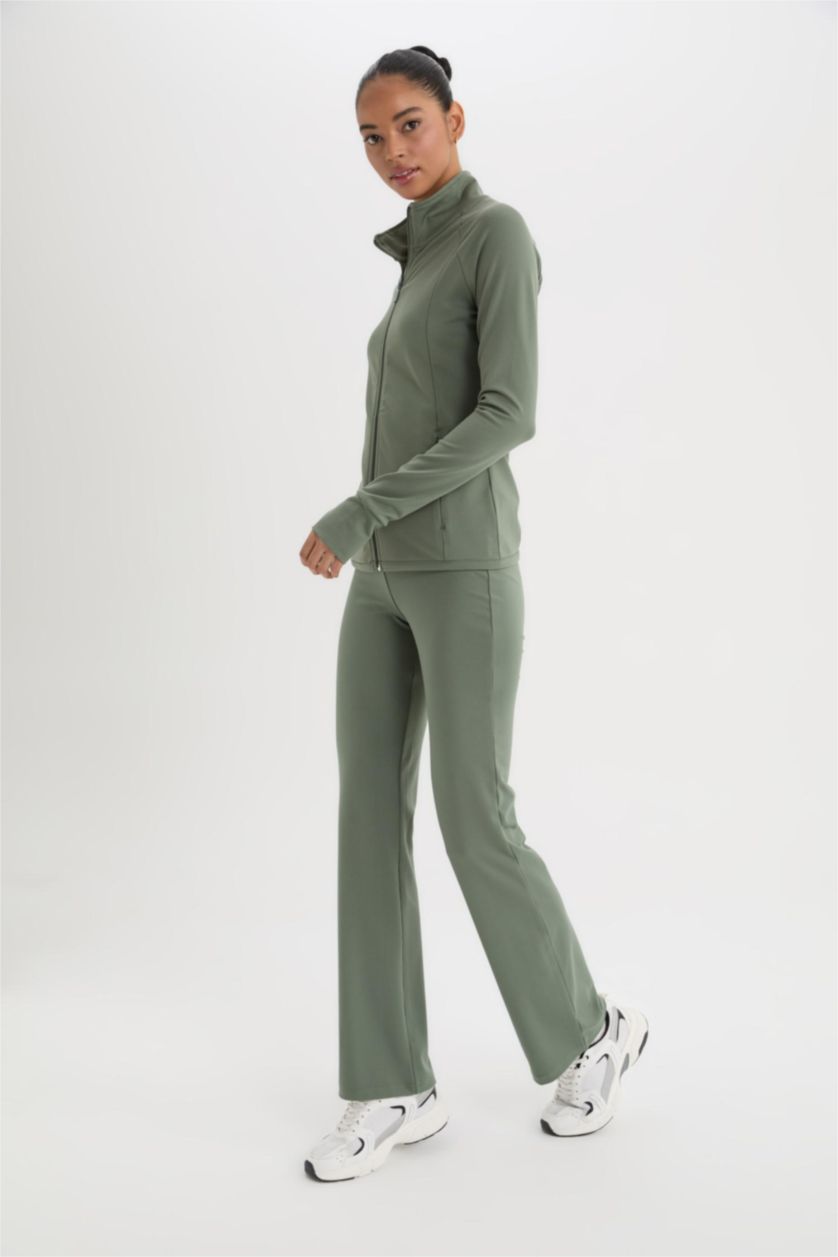 Kadın Haki Flare Fit Toparlayıcı Yüksek Bel İspanyol Paça Soft Touch Sporcu Pantolon
