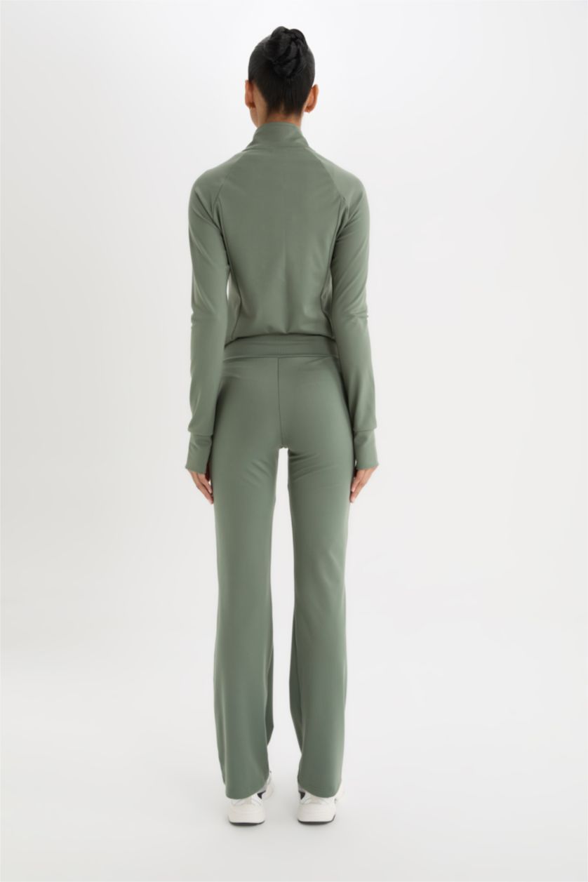 Kadın Haki Flare Fit Toparlayıcı Yüksek Bel İspanyol Paça Soft Touch Sporcu Pantolon