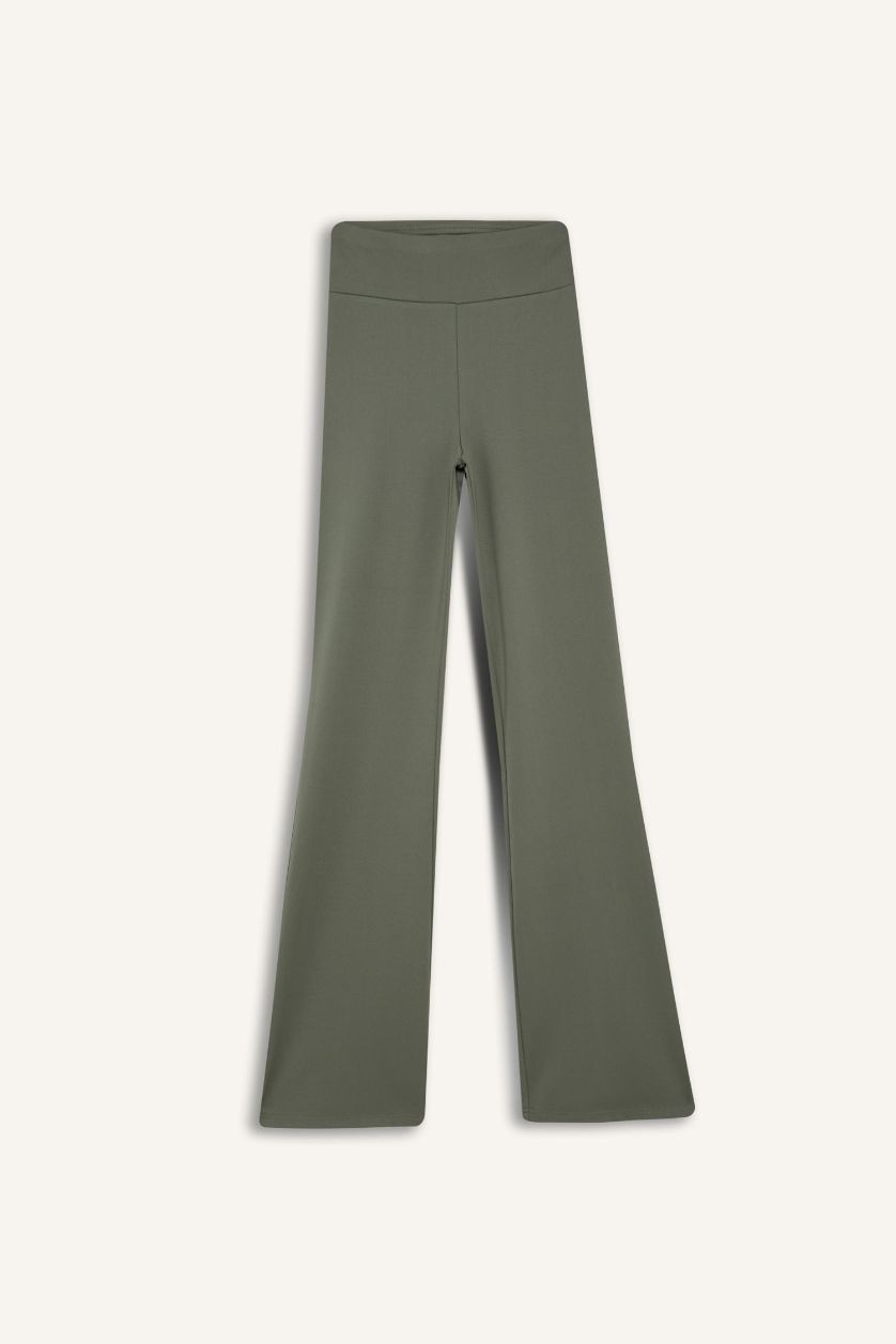 Kadın Haki Flare Fit Toparlayıcı Yüksek Bel İspanyol Paça Soft Touch Sporcu Pantolon