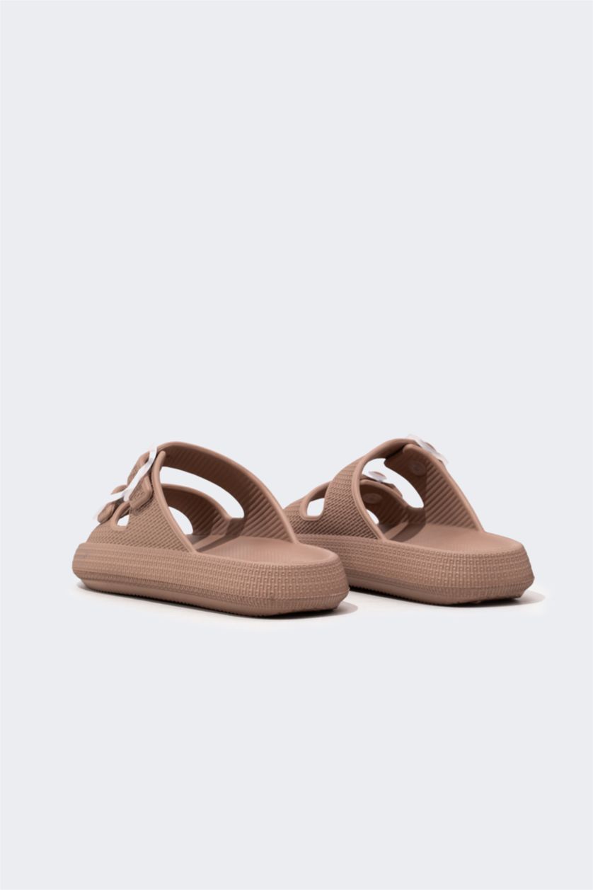 WOMAN Beige Women Flat Sole Faux Leather Slippers