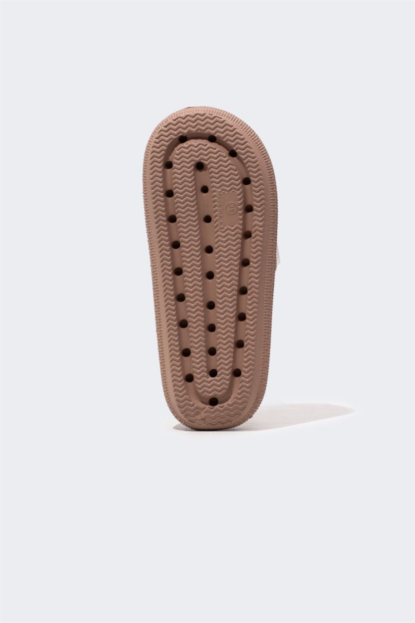 WOMAN Beige Women Flat Sole Faux Leather Slippers