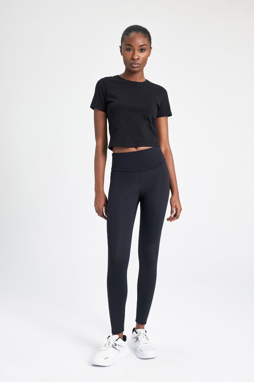 Woman Black DeFactoFit Waist Shaper Sports Leggings