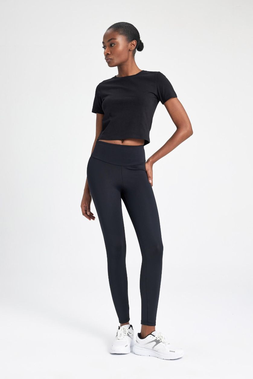 Woman Black DeFactoFit Waist Shaper Sports Leggings