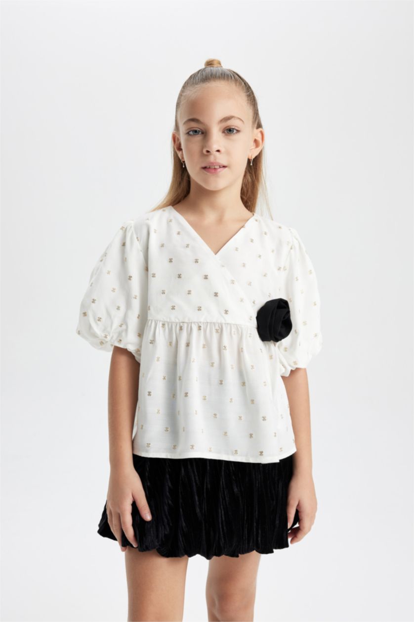 GIRLS & TEENS Ecru Girl Short Sleeve Blouse