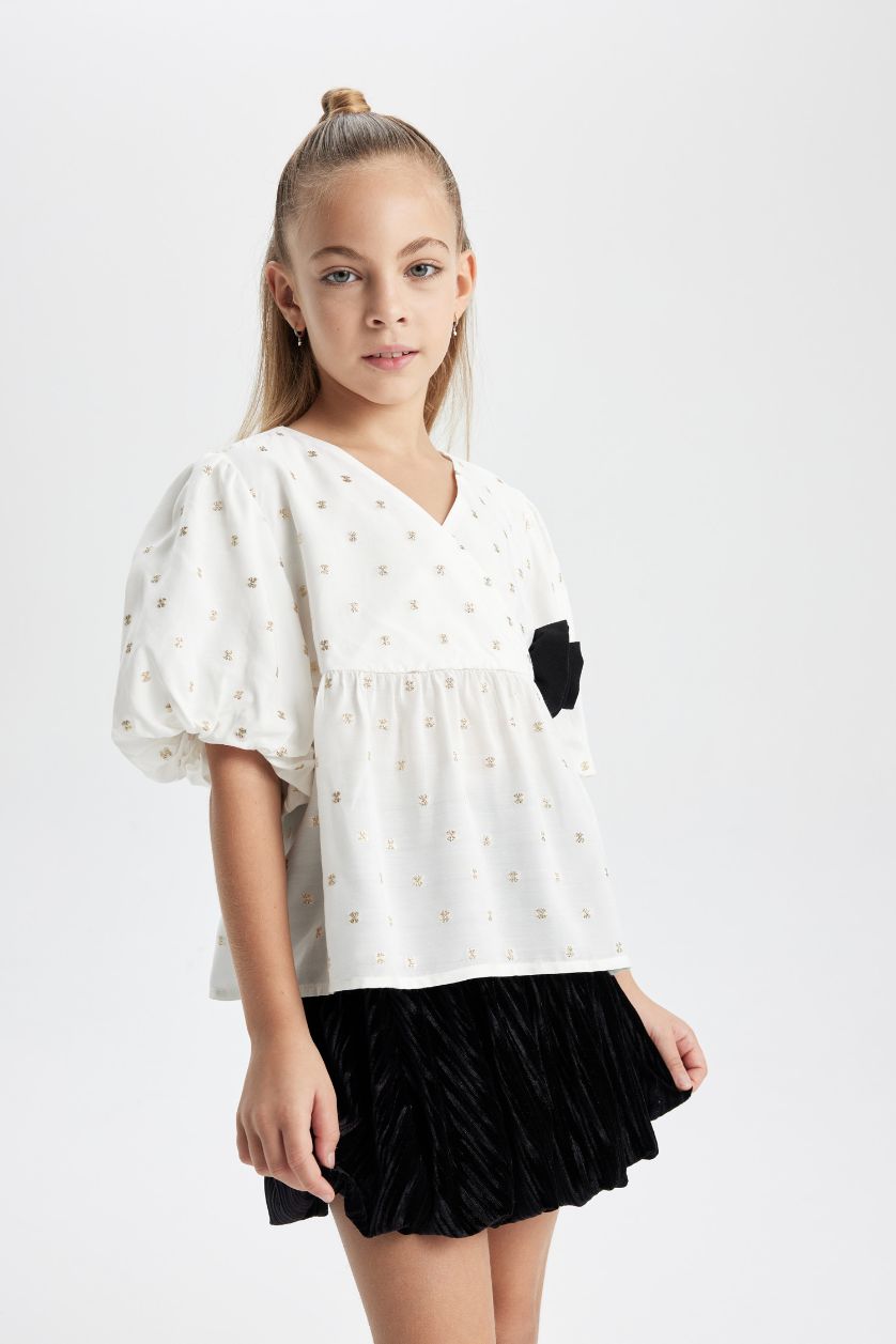 GIRLS & TEENS Ecru Girl Short Sleeve Blouse