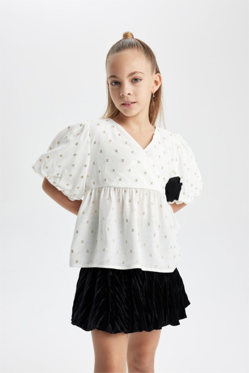 GIRLS & TEENS Ecru Girl Short Sleeve Blouse