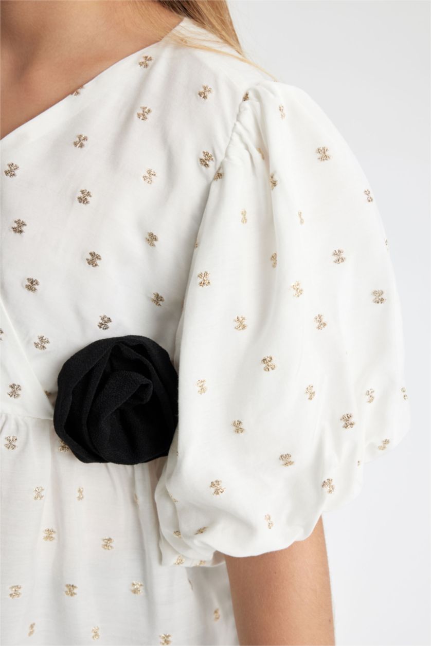 GIRLS & TEENS Ecru Girl Short Sleeve Blouse