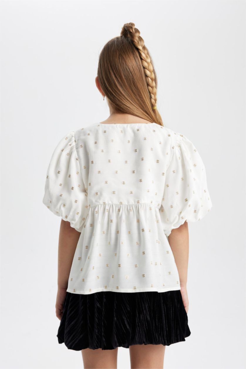 GIRLS & TEENS Ecru Girl Short Sleeve Blouse