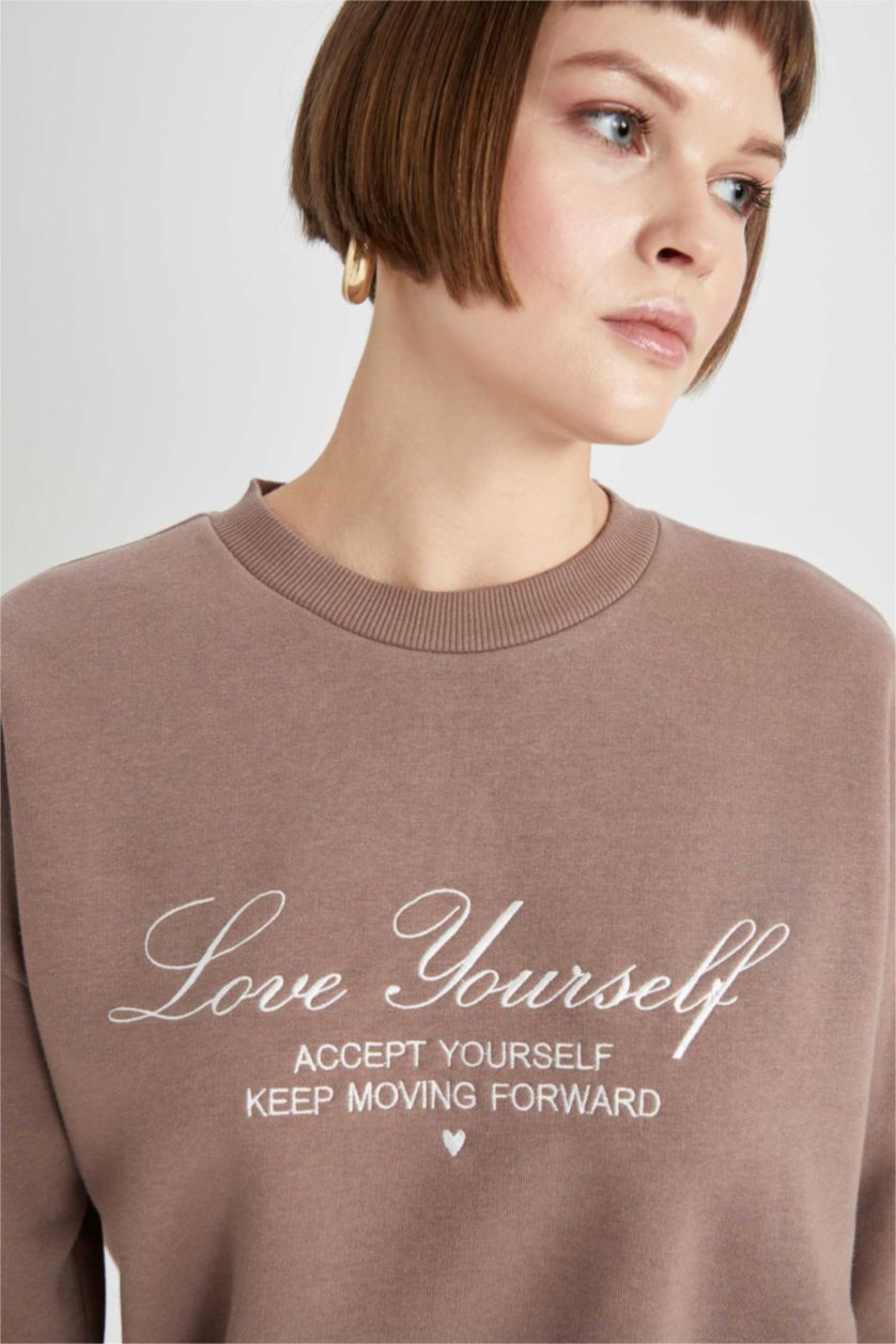 FEMME Marron Clair Sweat- Shirt Coupe Relaxant Col Rond