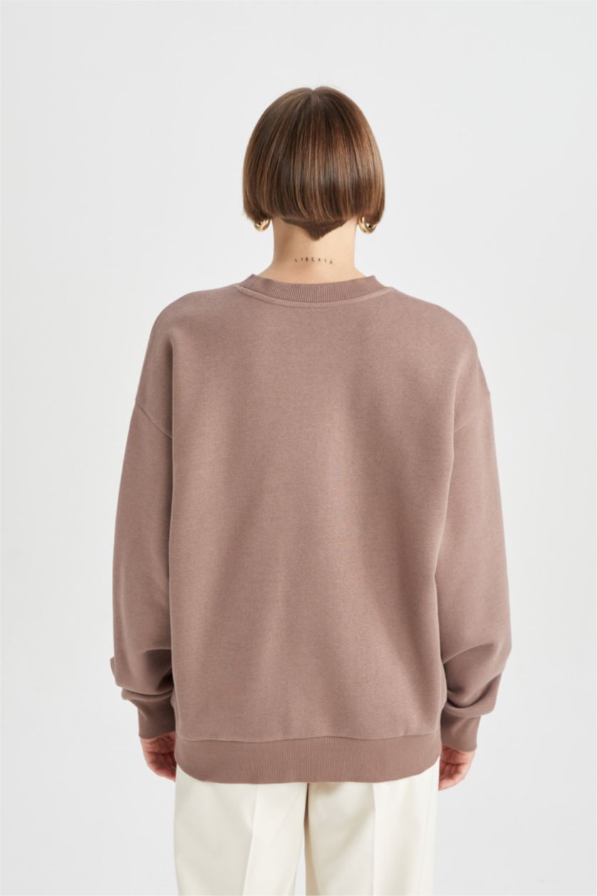FEMME Marron Clair Sweat- Shirt Coupe Relaxant Col Rond