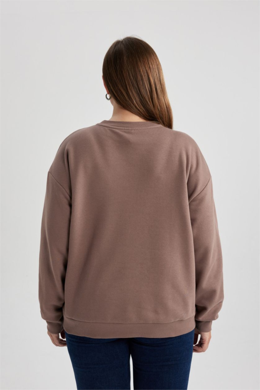 FEMME Marron Clair Sweat- Shirt Coupe Relaxant Col Rond