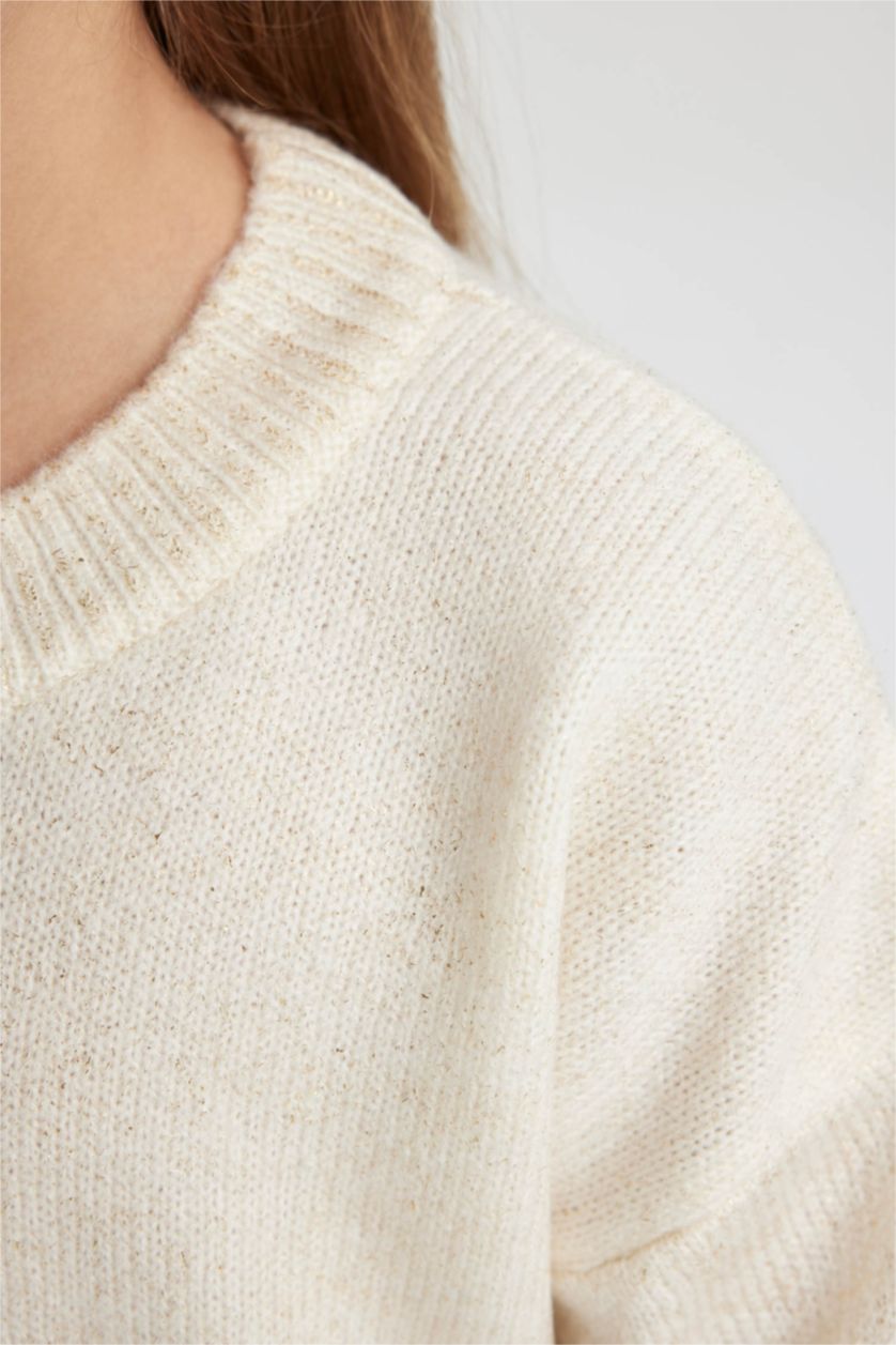 Girls & Teens Ecru Girl Regular Fit Crew Neck Pullover