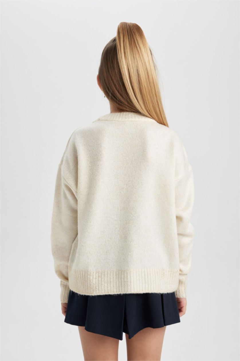 Girls & Teens Ecru Girl Regular Fit Crew Neck Pullover