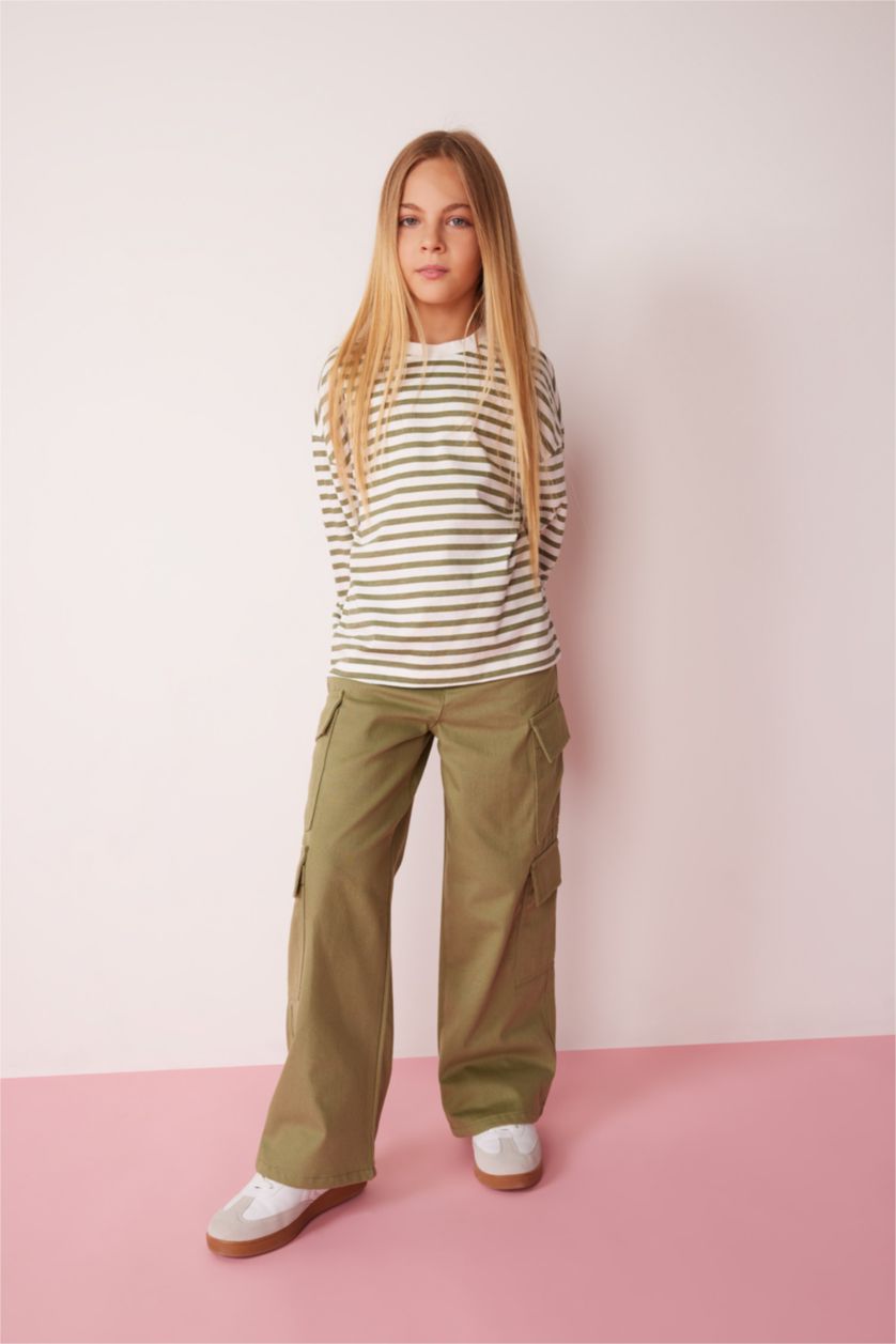 GIRLS & TEENS Khaki Girl Cargo Jogger Wide Leg Cotton Trousers