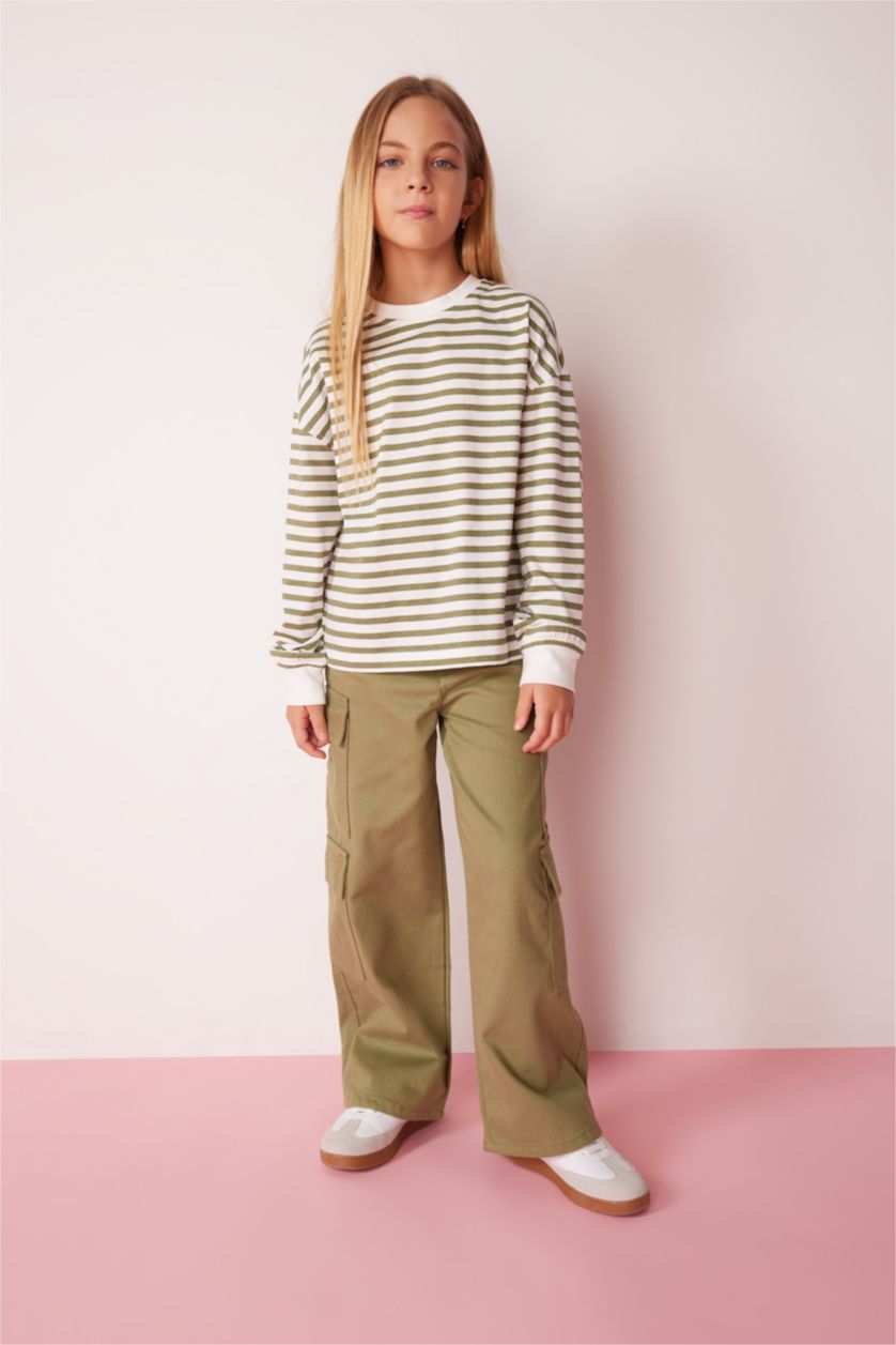 GIRLS & TEENS Khaki Girl Cargo Jogger Wide Leg Cotton Trousers