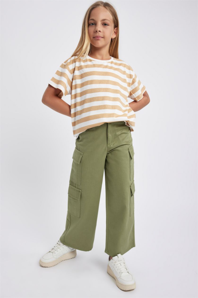 GIRLS & TEENS Khaki Girl Cargo Jogger Wide Leg Cotton Trousers