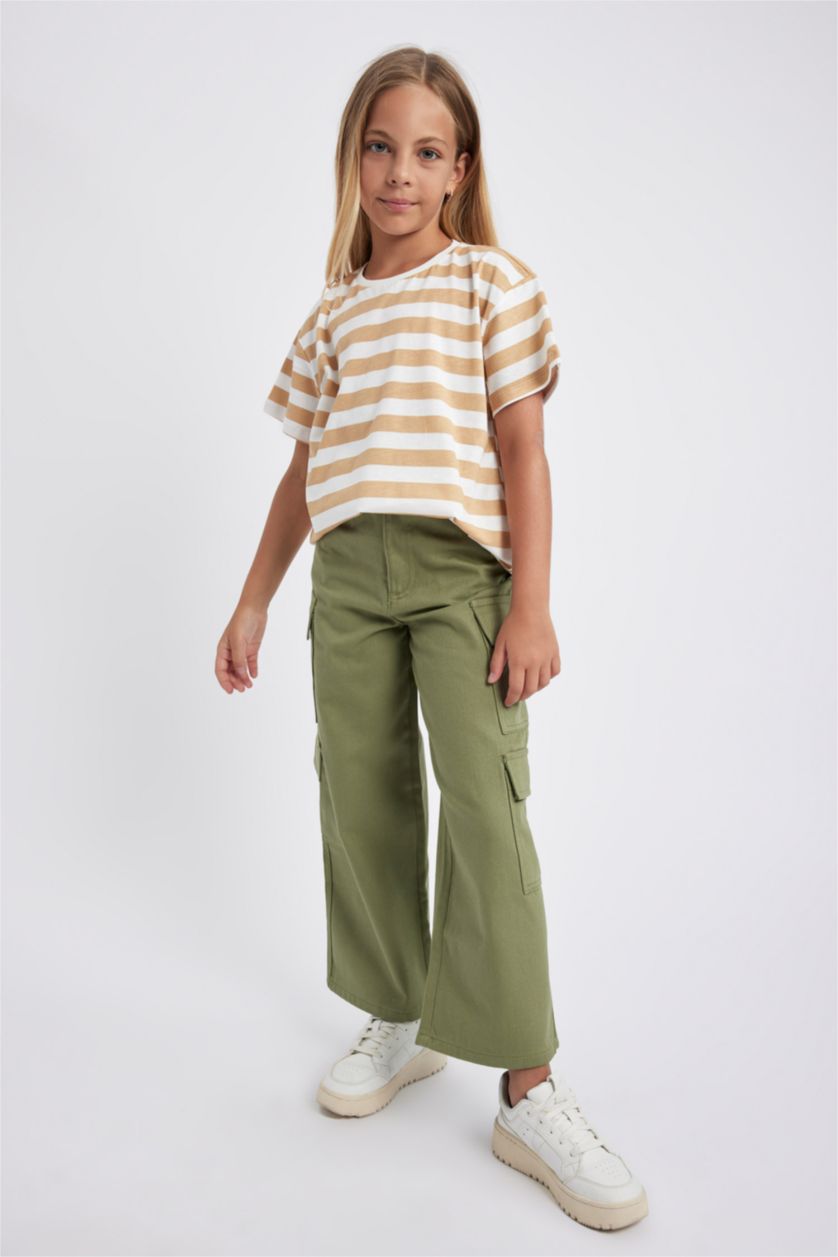GIRLS & TEENS Khaki Girl Cargo Jogger Wide Leg Cotton Trousers