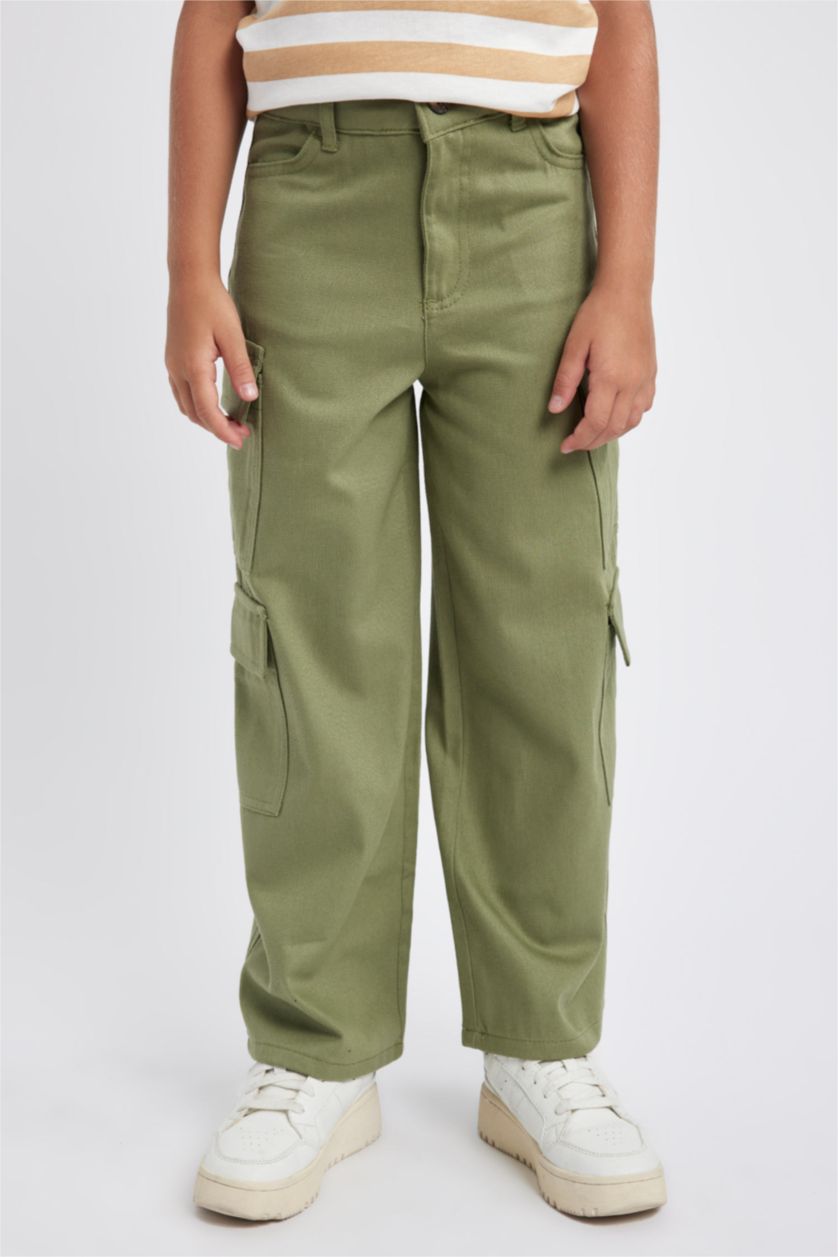GIRLS & TEENS Khaki Girl Cargo Jogger Wide Leg Cotton Trousers