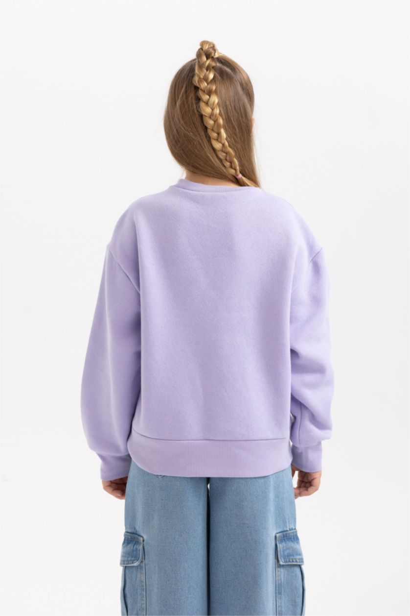 Kız Çocuk - Genç Kız Açık Lila Kız Çocuk Bisiklet Yaka İçi Yumuşak Tüylü Kalın Sweatshirt