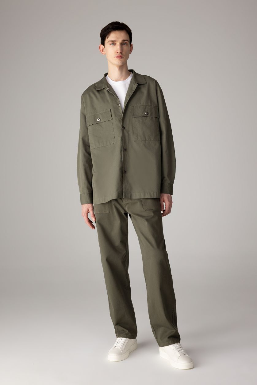 Man Dark Khaki Straight Fit Regular Hem Gabardine Trousers