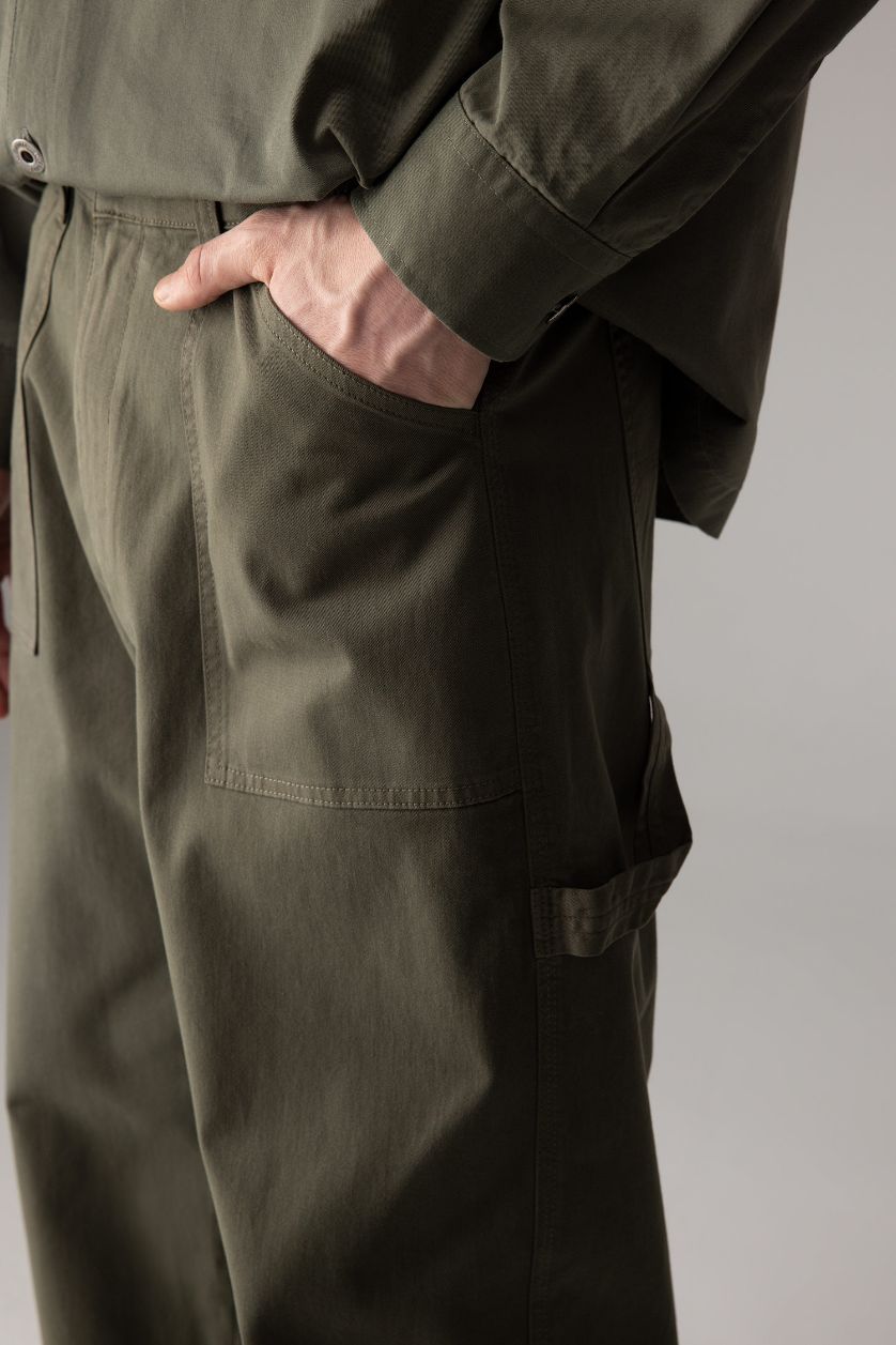 Man Dark Khaki Straight Fit Regular Hem Gabardine Trousers