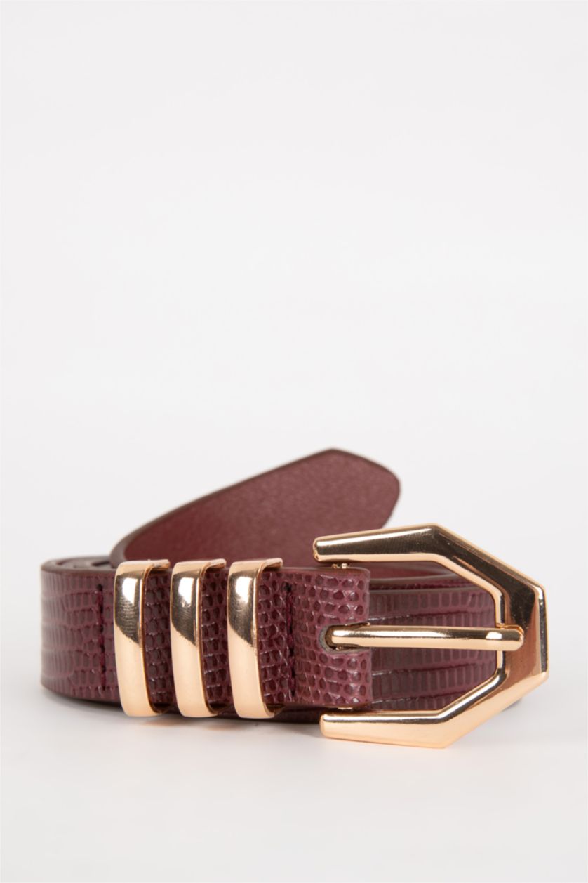 Kadın Bordo Kadın Suni Deri Jean Kemeri