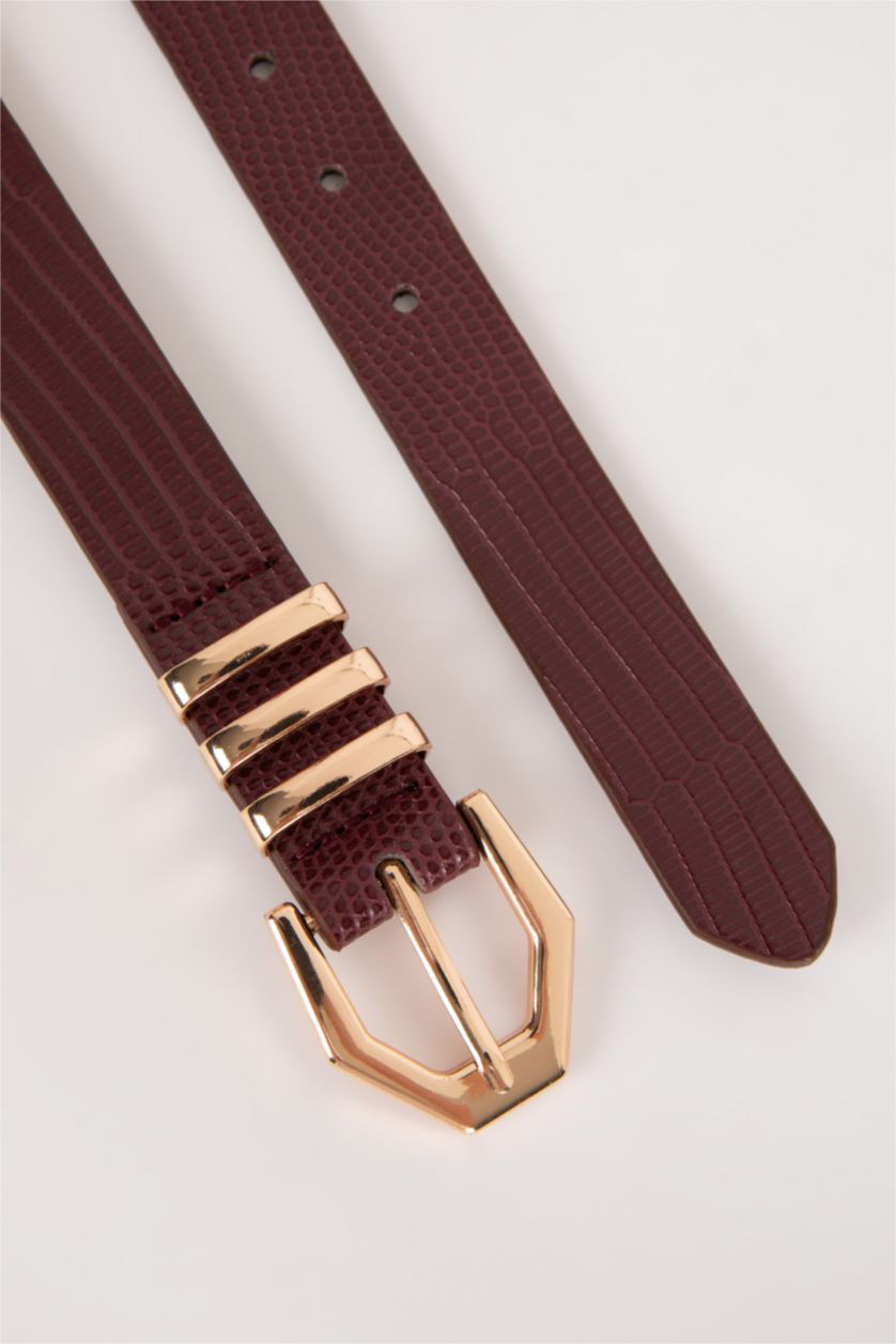 Kadın Bordo Kadın Suni Deri Jean Kemeri