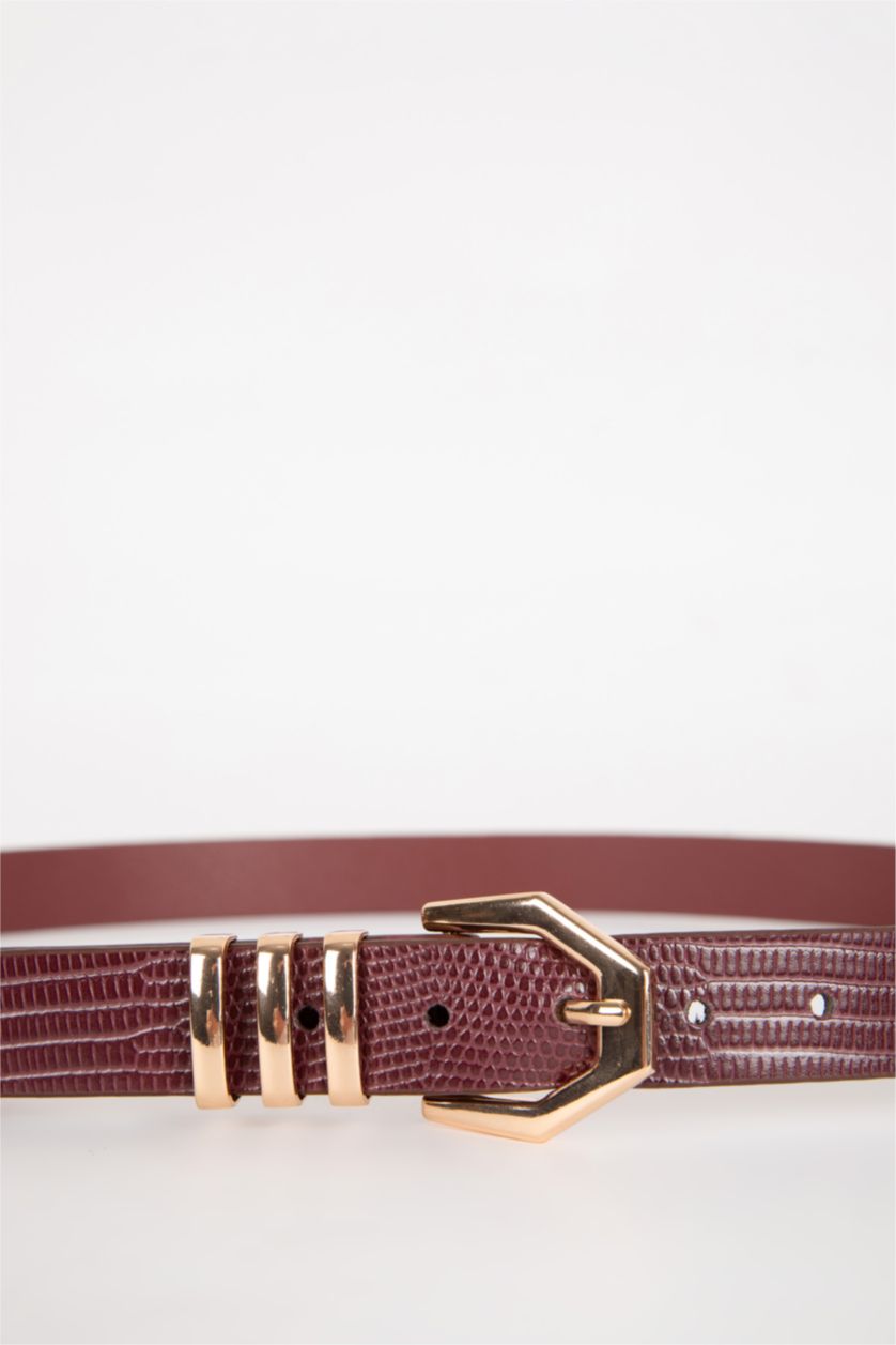 Kadın Bordo Kadın Suni Deri Jean Kemeri