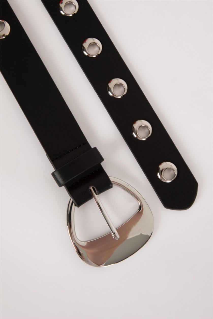 نساء أسود حزام جلد صناعي