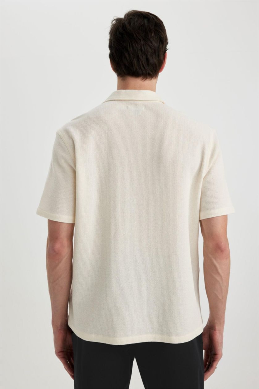 Erkek Kum Relax Fit Yazlık Apaş Yaka Pamuklu Kısa Kollu Gömlek