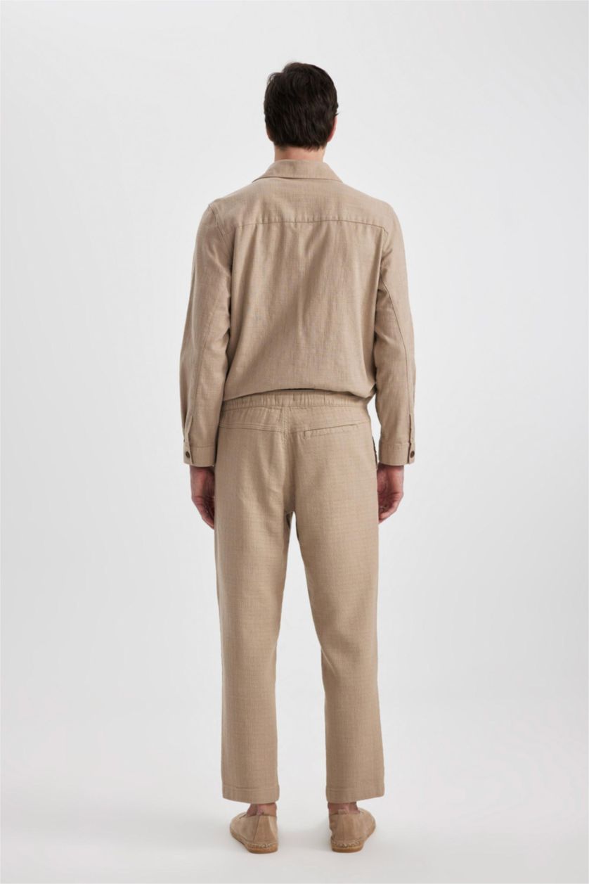 Man Beige Regular Fit Regular Hem Cotton Trousers