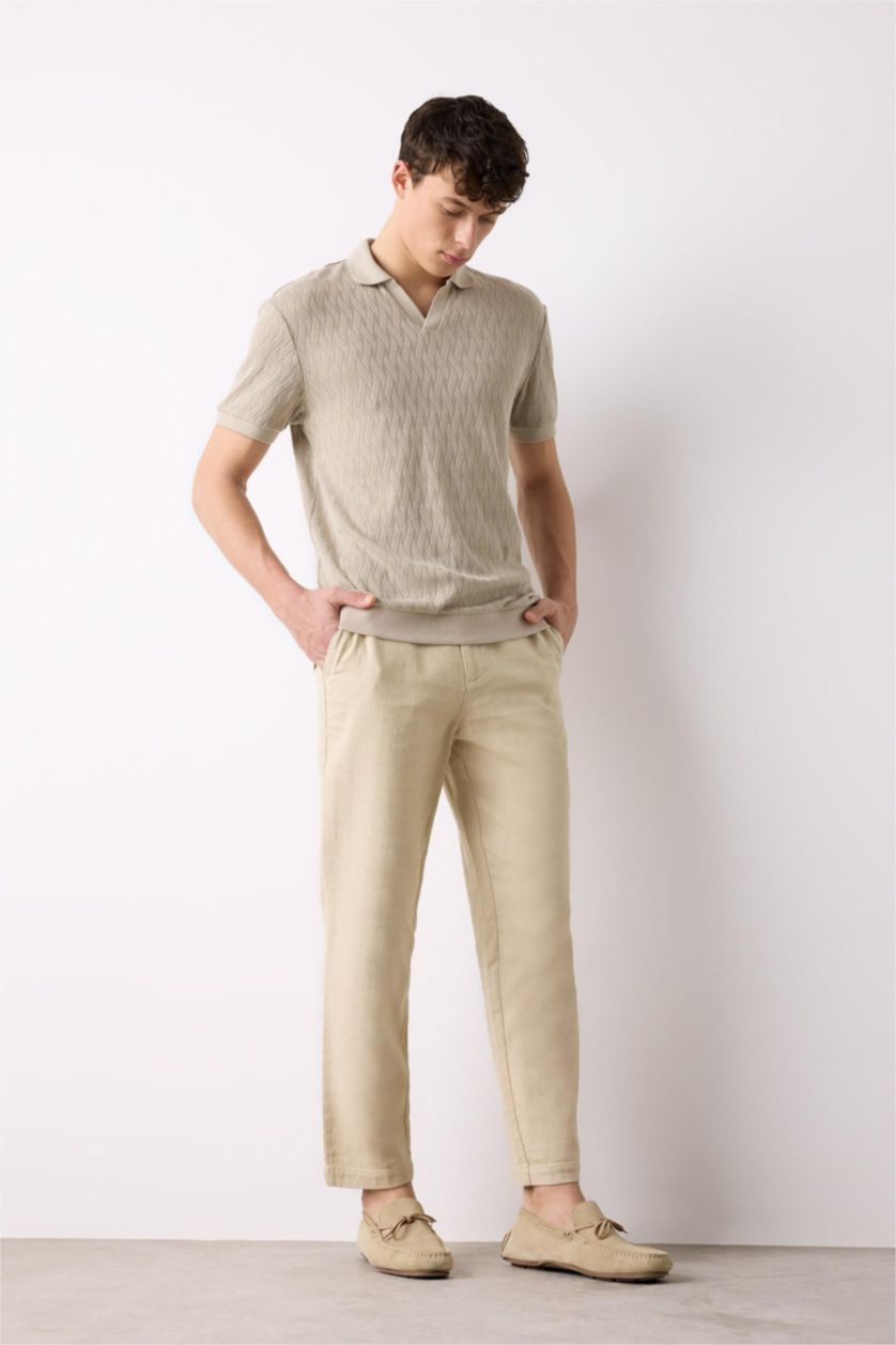 Мужчины Слоновая кость Брюки джоггеры с нормальной посадкой и ленточной отделкой из 100% хлопка