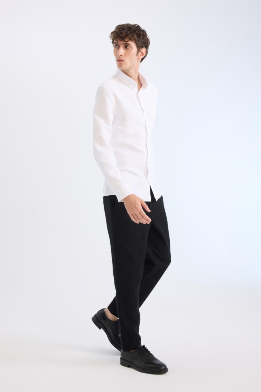 MAN Black Regular Fit Linen Look Cotton Jogger Summer Trousers