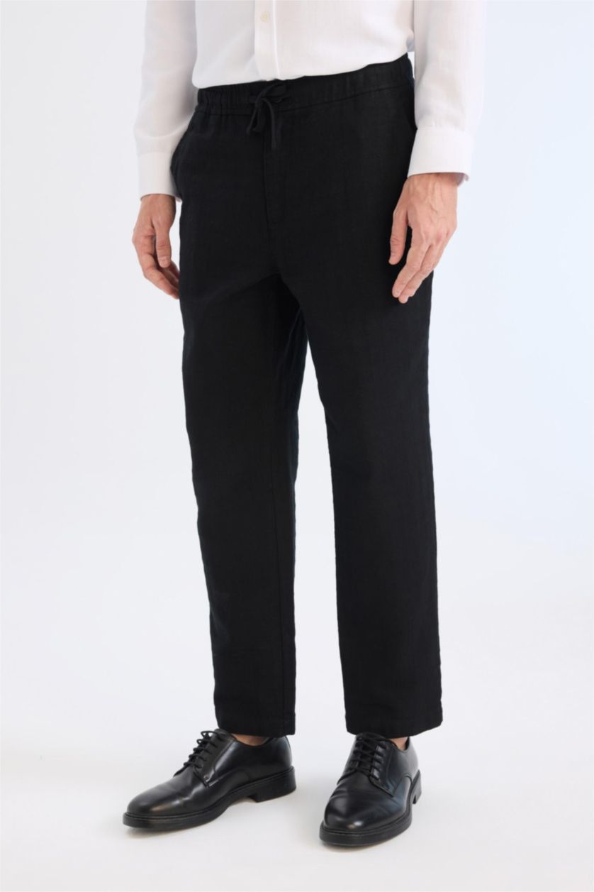 MAN Black Regular Fit Linen Look Cotton Jogger Summer Trousers