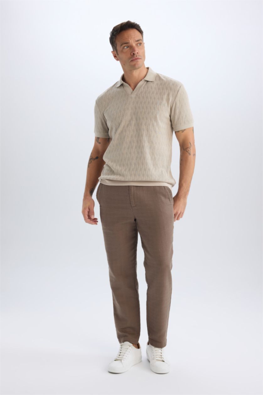 MAN Teak Regular Fit Linen Look Straight Leg Cotton Summer Joggers