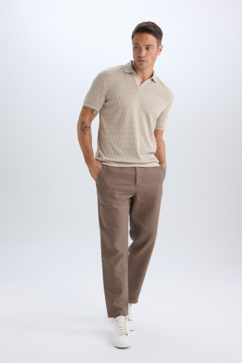 MAN Teak Regular Fit Linen Look Straight Leg Cotton Summer Joggers