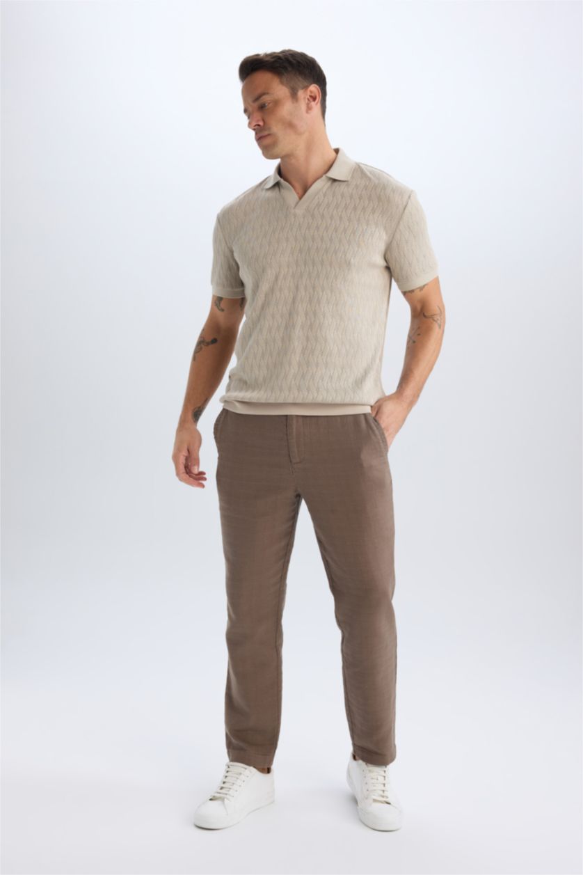 MAN Teak Regular Fit Linen Look Straight Leg Cotton Summer Joggers