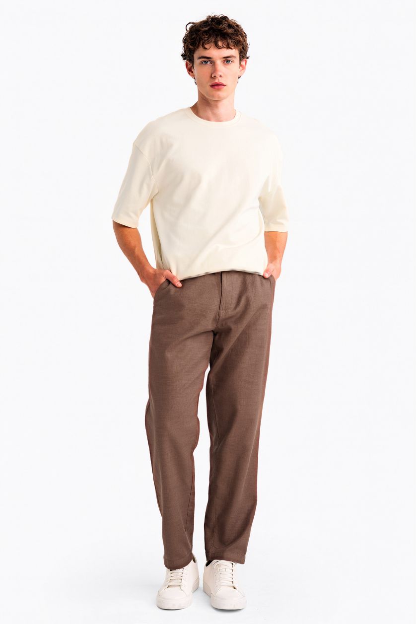 MAN Brown Regular Fit Straight Leg Cotton Trousers