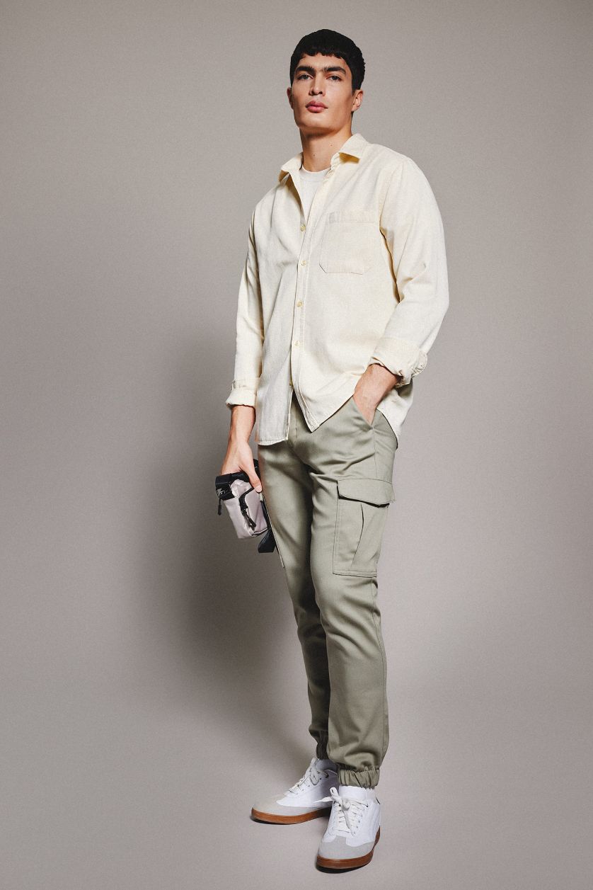 رجال بيج فاتح قميص بولو ردن طويل قصة عادية